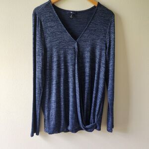 Gap Knit Top Women's Size L Navy Blue Long Sleeve Crossover Draped Long Sleeve